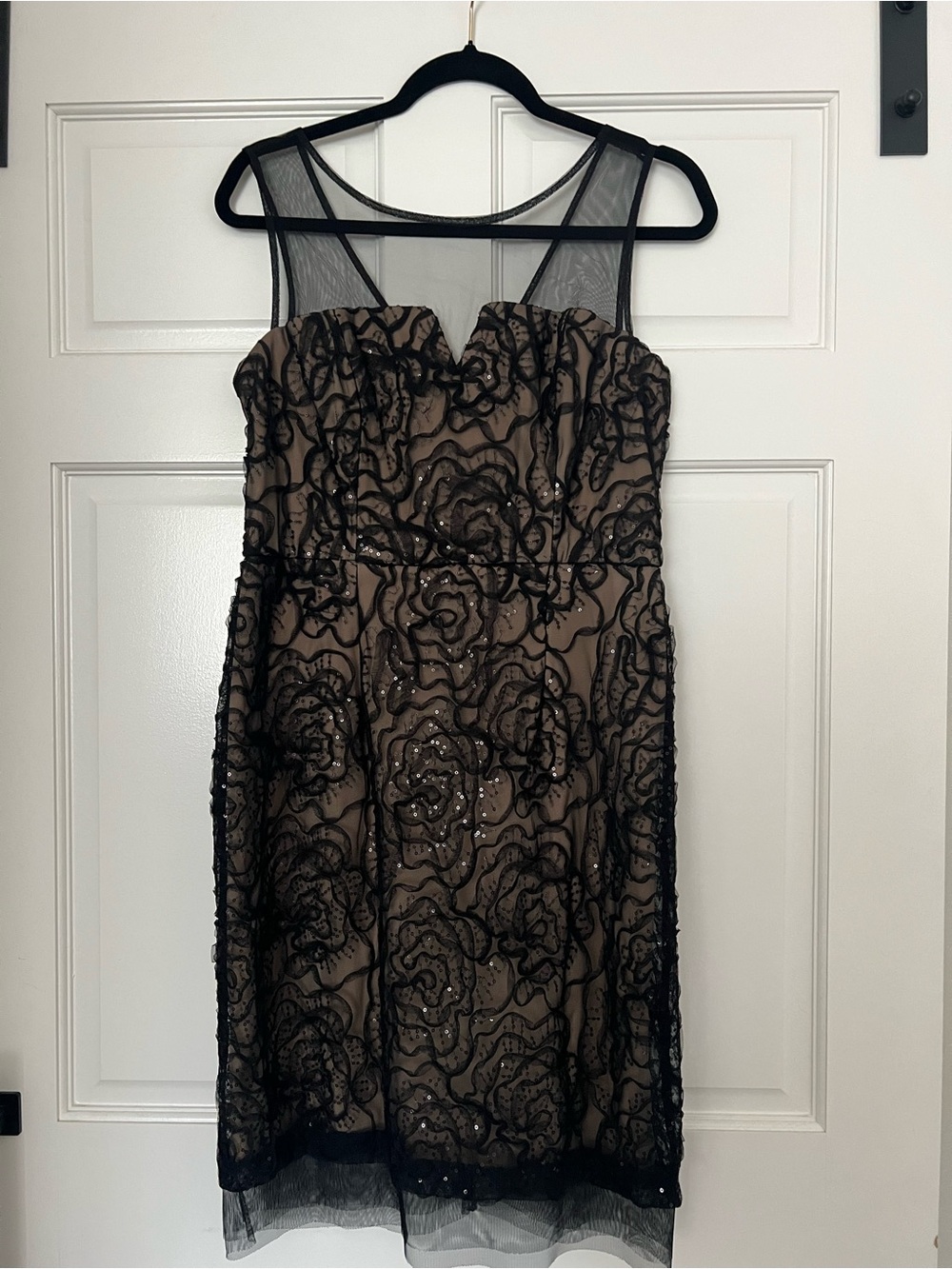 Scarlett Nite Black Lace Midi Dress with Taupe Lining